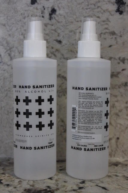 Some of the newly produced hand sanitizer from Yongehurst Distillery. Submitted Photo.