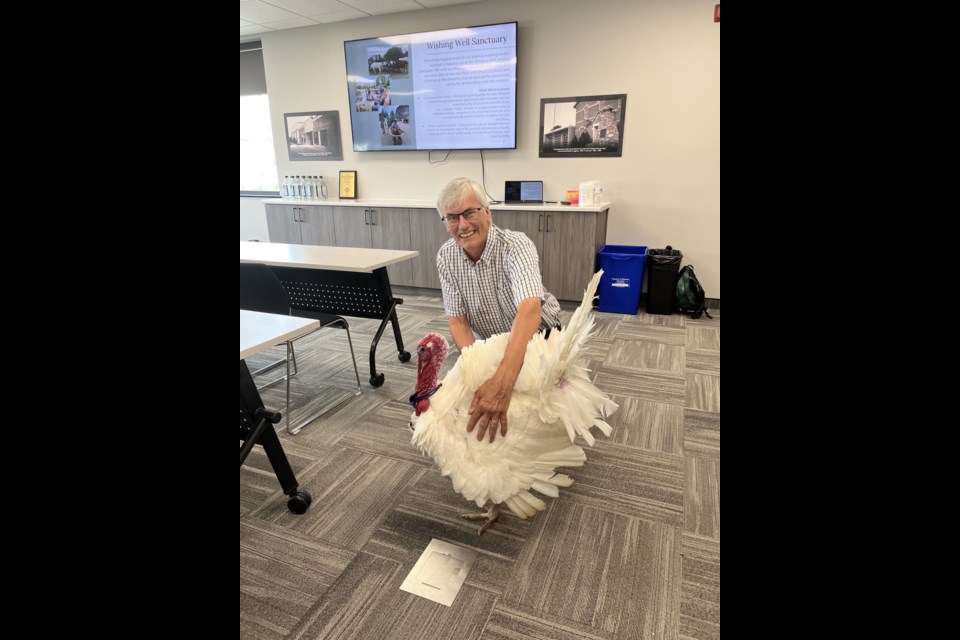 Mayor Rob Keffer was surprised by a visit from Hector, the resident turkey from Wishing Well Sanctuary in Bradford