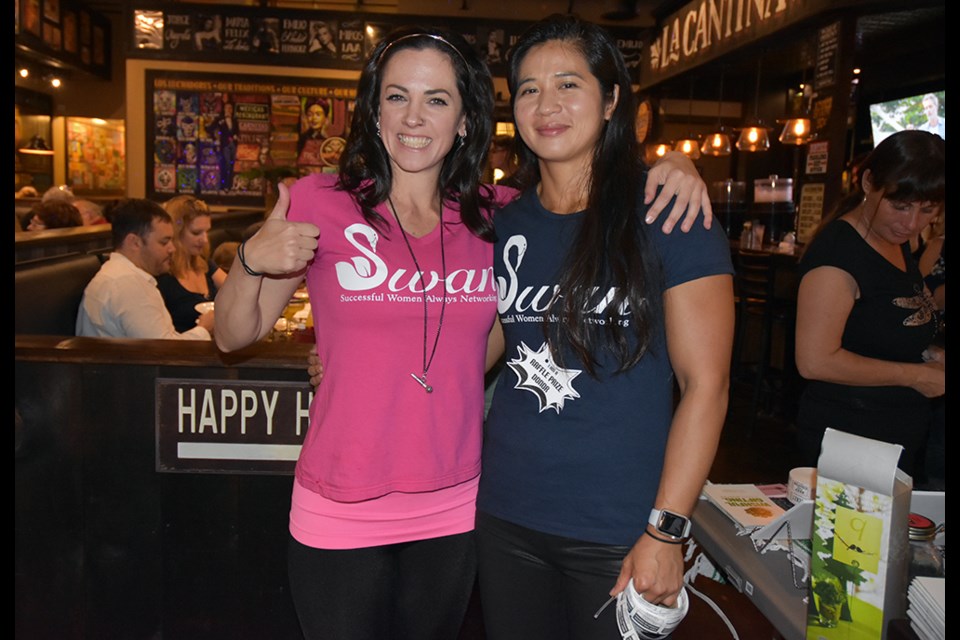 SWAN members Jackie Kozak, left, and Dr. Leeann Ng, at Thursday night’s fundraiser for the food bank, at Made in Mexico. Miriam King/BradfordToday