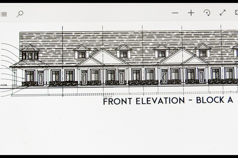Detailed design of front of proposed 'bungalofts,' facing Lions Park in Bradford. Submitted