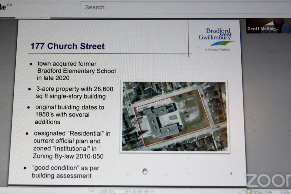 CAO Geoff McKnight presents a proposal for 177 Church St., the old Bradford Public School.