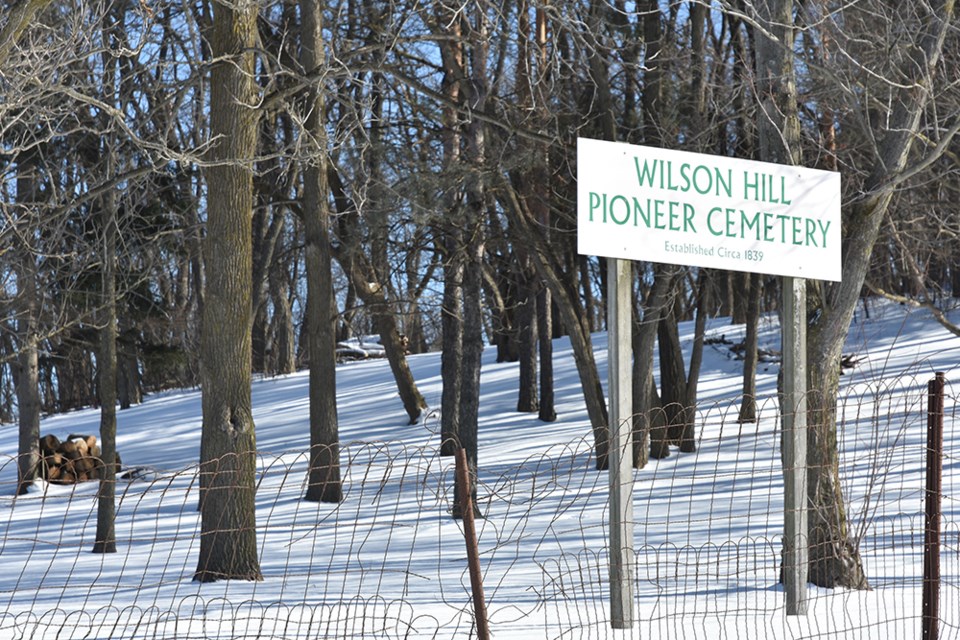 Sign at the Pioneer Cemetery identifying it as 'Wilson Hill.' Miriam King/Bradford Today