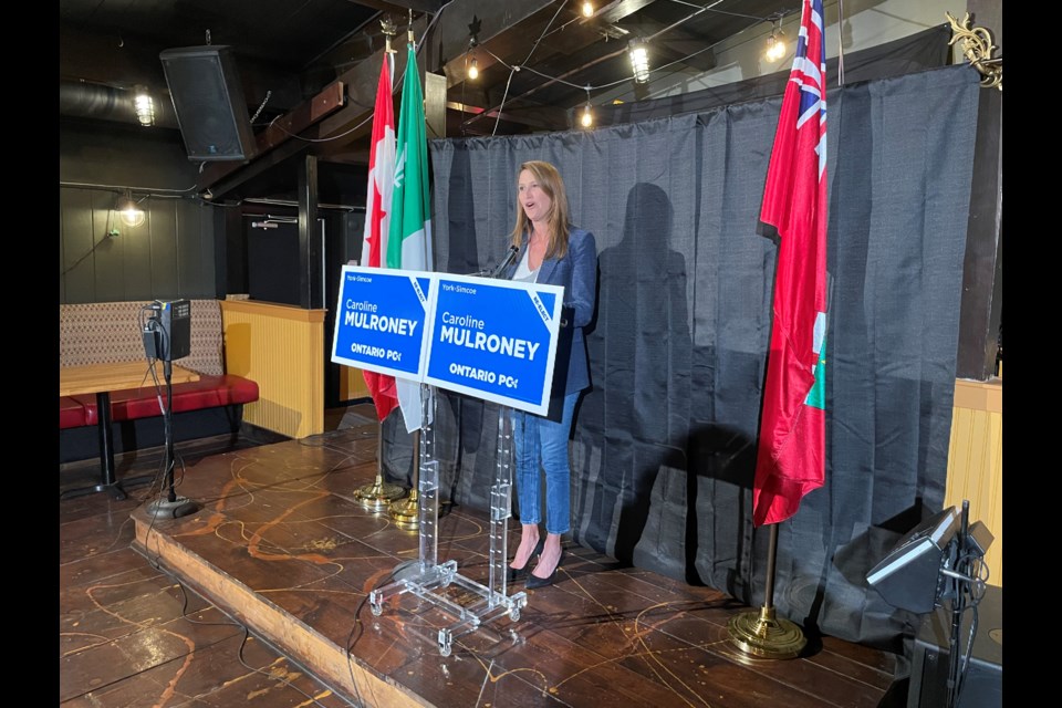 In her victory speech as MPP for York-Simcoe, Caroline Mulroney focused on the importance of the Bradford Bypass.