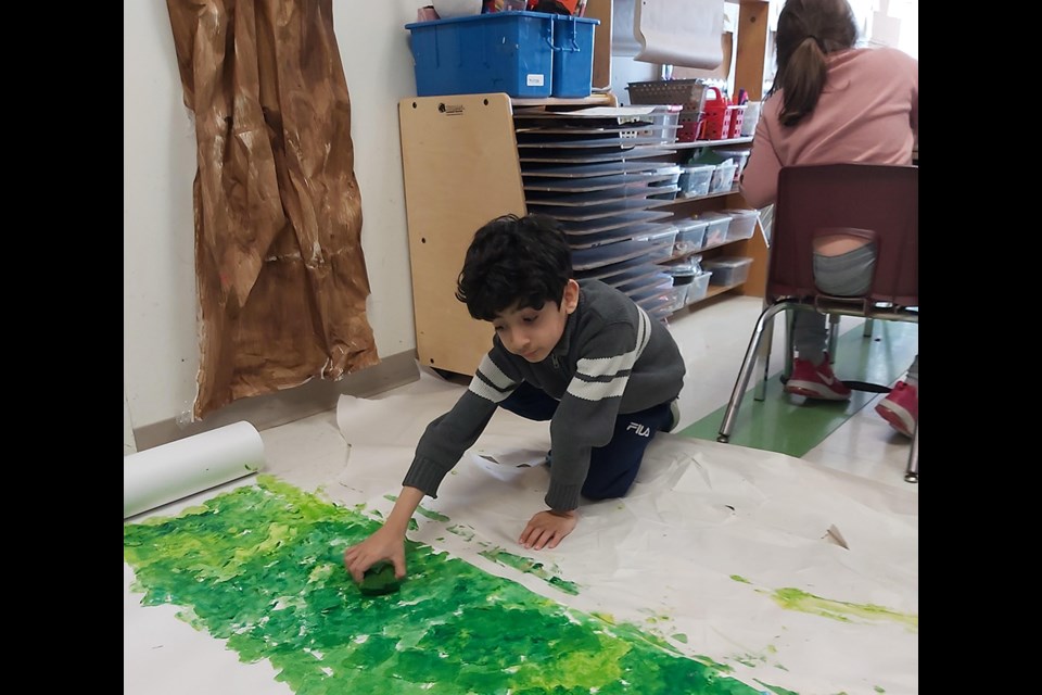 Grade 2 student at Chris Hadfield Public School in Bradford works on Making Change Art Engagement project. SUBMITTED