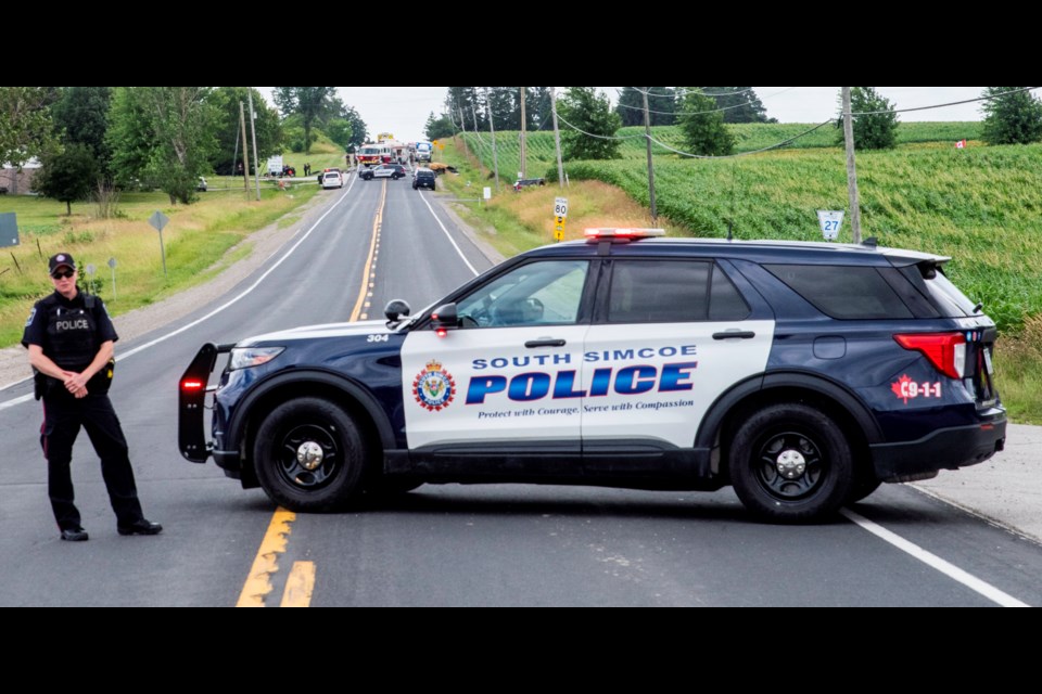 Highway 27 is closed between Lines 2 and 3 in Bradford following a two-vehicle collision Thursday.