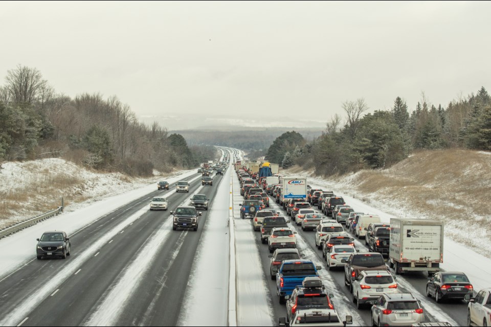 Traffic was backed up on Highway 400 North following a crash north of Bradford on Saturday.