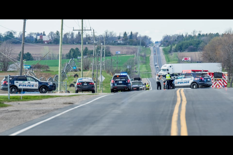 Highway 11 between Lines 9 and 10 closed due to a crash in Bradford. Paul Novosad for BradfordToday