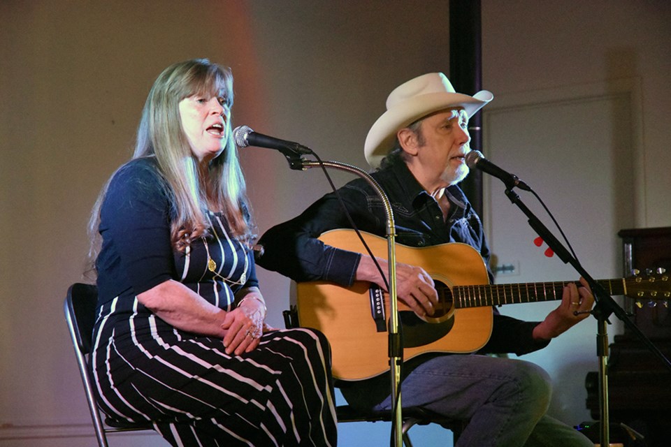 Susan and Brian Good (of the Good Brothers) on stage at the Bond Head Community Hall during a performance in April. Miriam King/BradfordToday