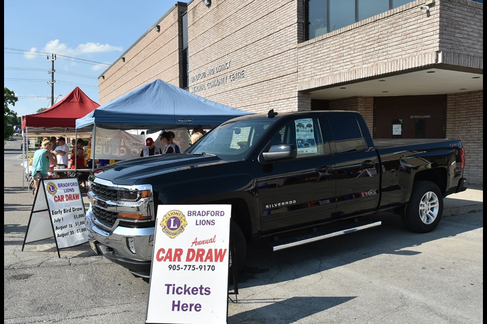 Grand prize in this year’s Mammoth Draw is a 2018 Chevrolet Silverado pickup truck, which was on display at Canada Day celebrations. Miriam King/Bradford Today