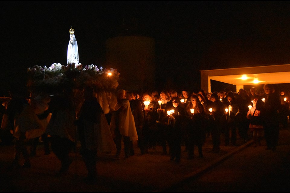 Candlelight procession around Holy Martyrs of Japan Catholic Church, on Oct. 13, celebrating Our Lady of Fatima. Miriam King/BradfordToday