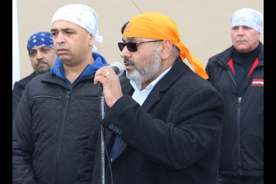 BWG Coun. Raj Sandhu speaks at Khalsa Day in downtown Bradford on April 14. The day marks the anniversary of the founding of the Sikh Order of the Khalsa by Guru Gobind Singh. Submitted photo/Nicholas Molnar 