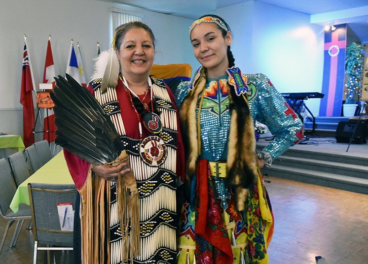 Suzanne Smoke and daughter Cedar Smoke, wearing a traditional Jingle dress, shared Indigenous traditions and experiences. Miriam King/Bradford Today