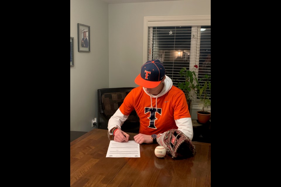 Bradford District High School Student Graham Sim plays is a right-handed starting pitcher for the 18U Titans and recently signed a letter of intent to play baseball with the Sussex CC Skylanders in New Jersey.    /Photo Submitted. 