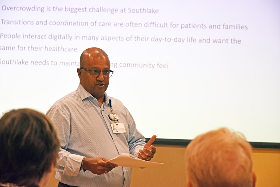 Rick Gowrie, Southlake vice-president of Capital, Facilities and Business Development, speaks at a community forum in Bradford, June 11. Miriam King/Bradford Today