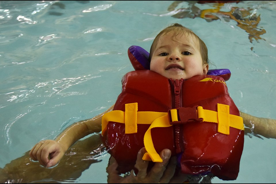 Little Eva demonstrates the importance of a properly-fitted life jacket when in and around the water. Miriam King/Bradford Today.