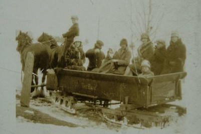 The Lloyd family on a winter outing. Sleigh and horses was the typical mode of winter transport in the early 1900s. Photo courtesy of BWG Public Library Archives