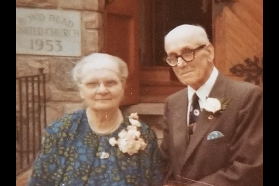Mary and William Brooks are shown during an anniversary celebration at Bond Head United Church.