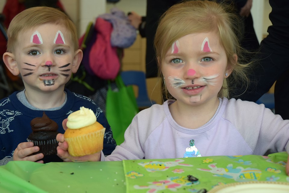 Gavin and Morgan enjoyed the face painting, and the free cupcakes from Sweet B's Confectionery. Miriam King/Bradford Today