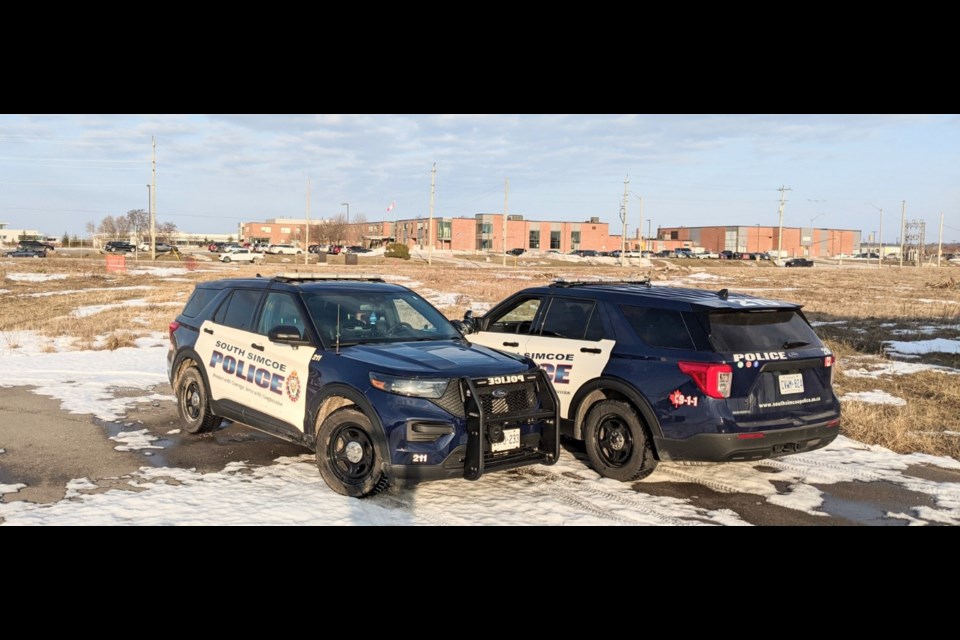 South Simcoe police increase presence at Bradford District High School on Tuesday, March 21, 2023 after receiving a report of an online threat. Paul Novosad for Bradford Today.