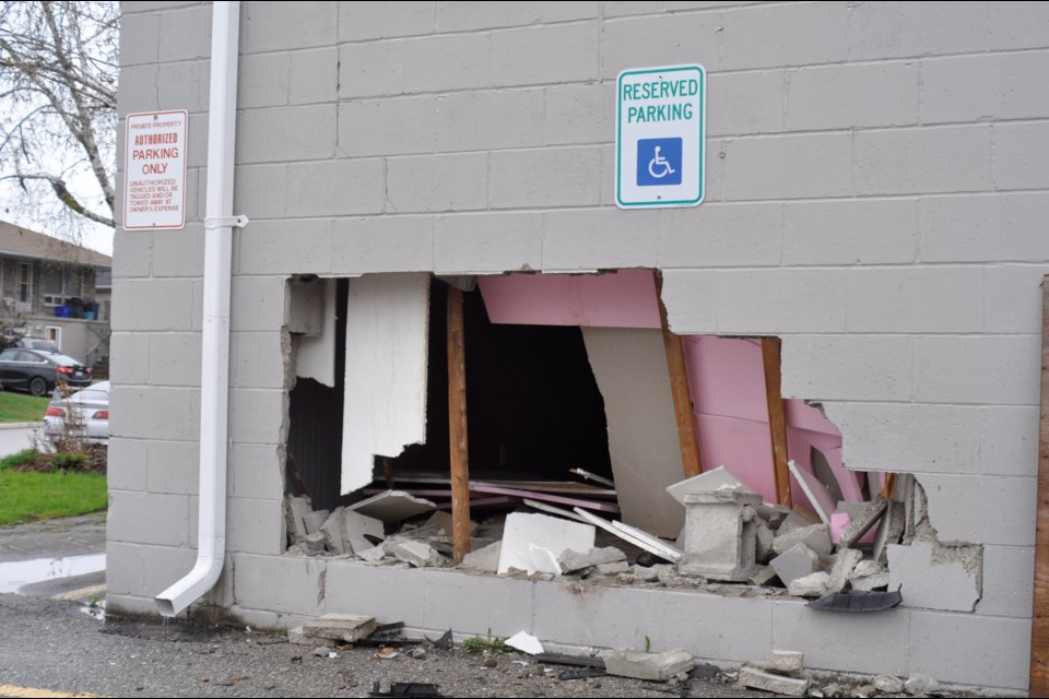 A vehicle struck the woutheast corner of the Bradford legion branch late Monday morning. The cause of the accident is still under investigation, but no one was hurt or inside the building at the time of the crash. / Jackie Kozak BradfordToday