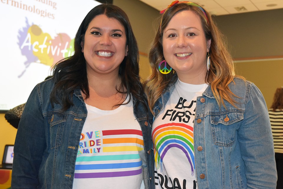Bradford Women's Group co-founders Jennifer Lloyd, right, and Jes Corbett donned rainbow T-shirts for the group's meeting during Pride Month in June. Miriam King/Bradford Today