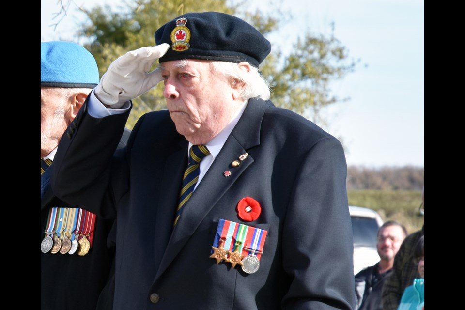 Les Buxton in uniform, at the Bradford legion’s wreath-laying ceremony on Nov. 4. Miriam King/BradfordToday
