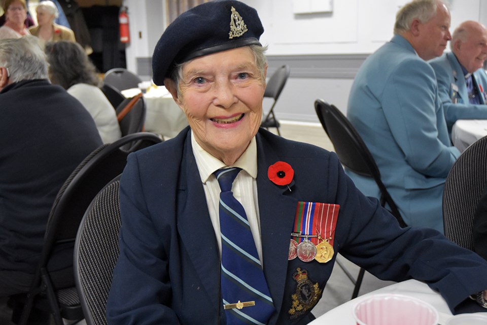 Vicky Urwin, World War II veteran, at the Innisfil Lions' annual Veterans Dinner. Miriam King/Bradford Today