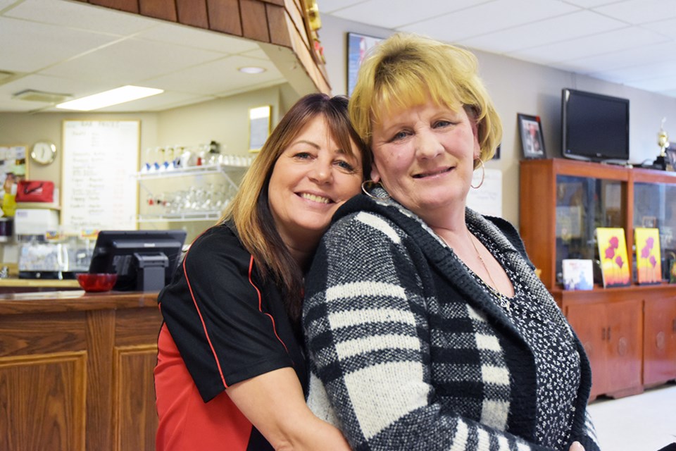 Carol Lotto, right, and Shelly Christadler at this year's Frank Lotto Memorial Dart Tournament at the Bradford Legion. Miriam King/Bradford Today