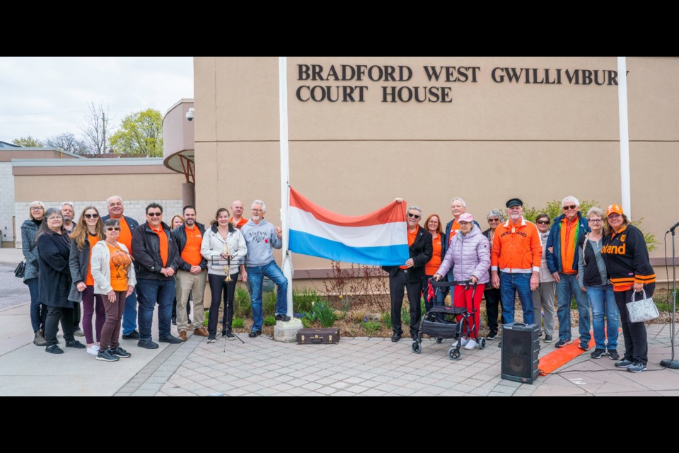 Dutch Liberation Day was celebrated with a flag raising in front of the Bradford West Gwillimbury Court House.