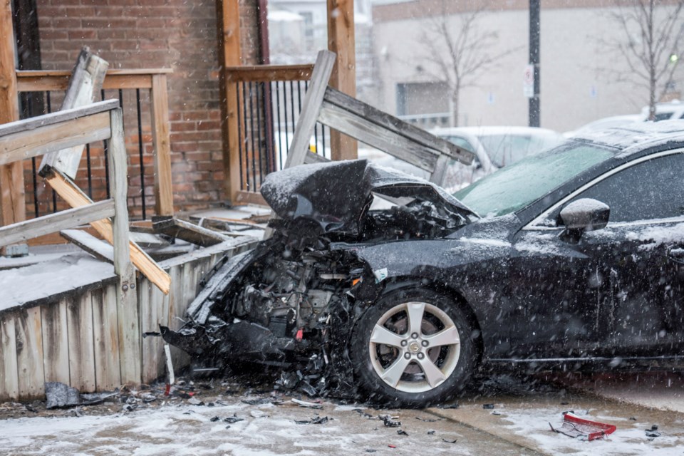 Emergency crews were called to a building on Holland Street East on Friday March, 10 after reports of a vehicle into a building. Paul Novosad for Bradford Today.