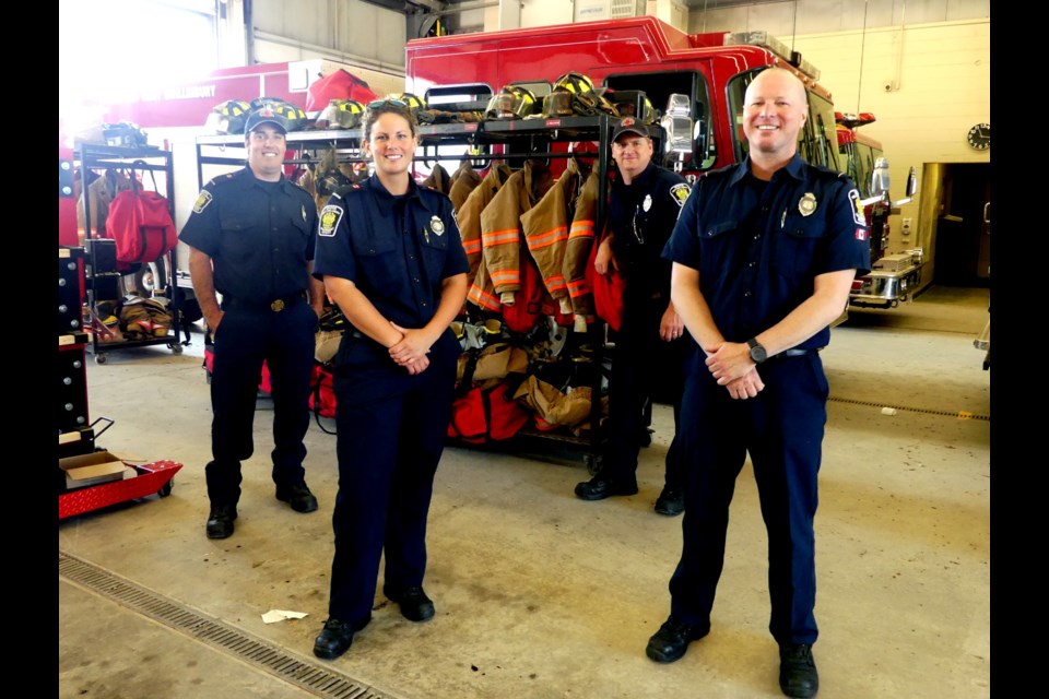 BWG firefighters Chris Langford, from left, Nicole Higgins, George Edwards and Kevin Meyers. Jenni Dunning/Bradford Today