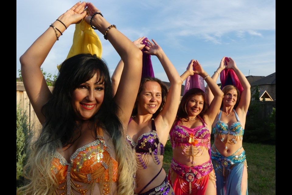 Hynotica Bellydance Troupe members Nadia Ferrigni, from left, Daisy Elkin, Miriam Rezka and Meghan Livington. Jenni Dunning/BradfordToday