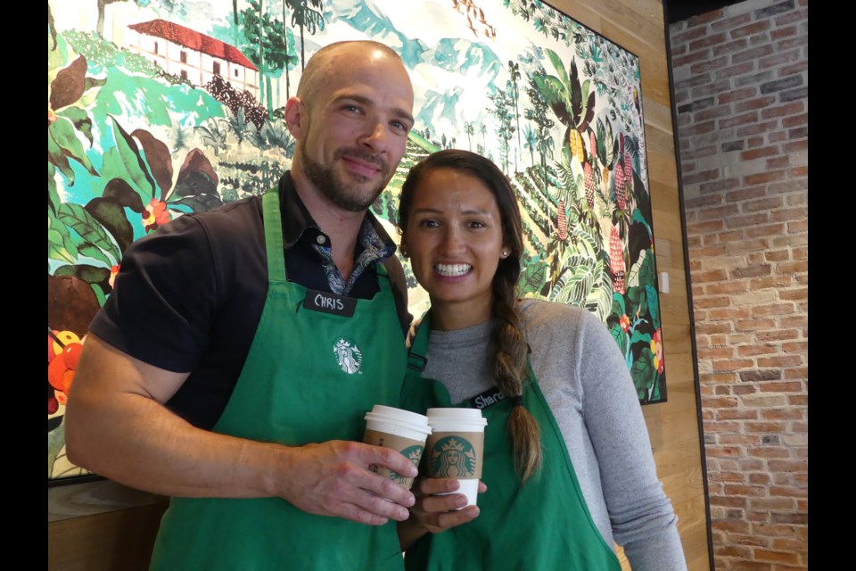 Christopher Davies, left, and Chardee Greenwood love working at Starbucks. Jenni Dunning/BradfordToday