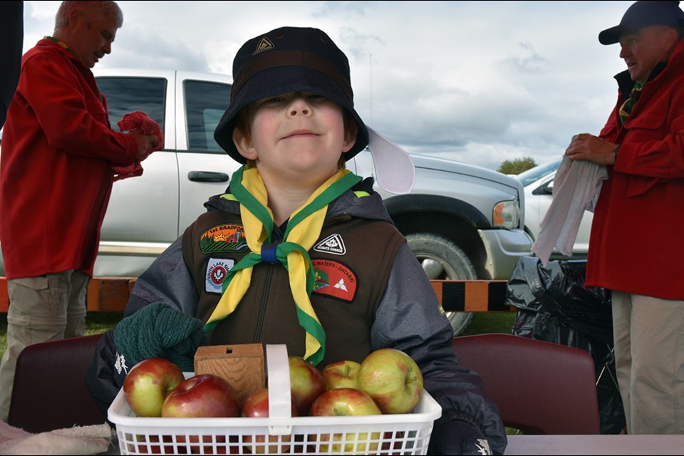 Beaver Benton, seven, polishes a basket of apples at Pumpkin Fest, for Apple Day. Miriam King/BradfordToday