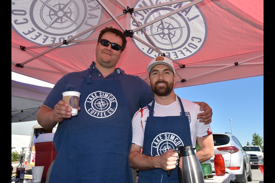 Matthew Brady, left, and friend Jeremiah Allen, from the Lake Simcoe Coffee Co. Miriam King/BradfordToday