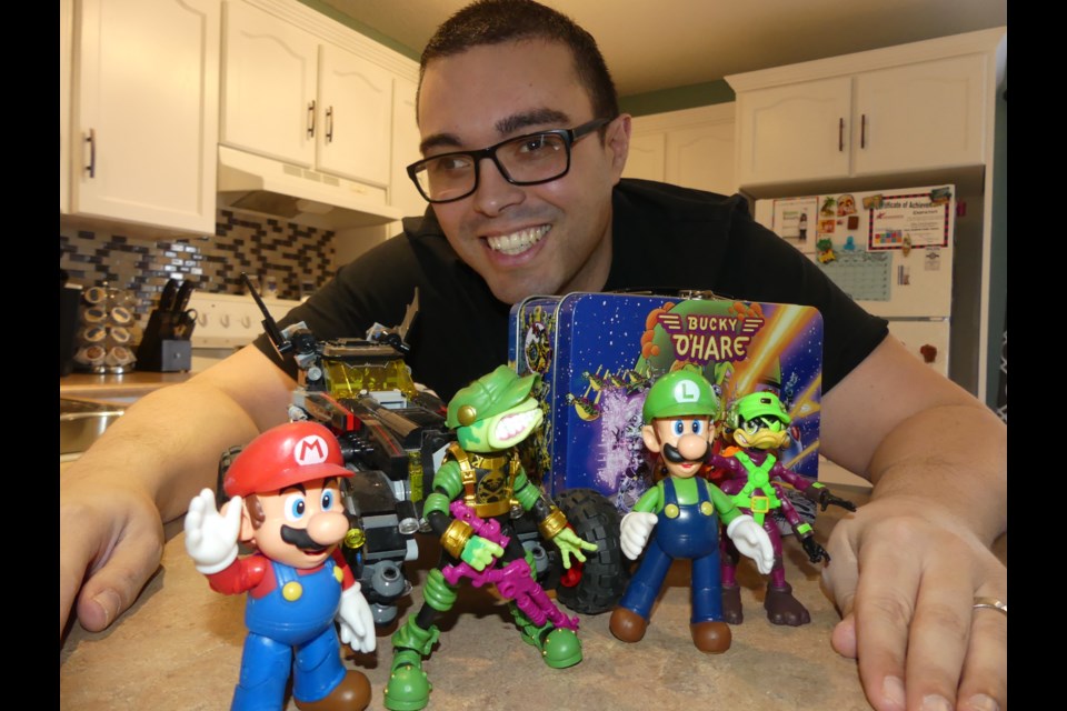 John DeQuadros with some of his characters from Nintendo and Bucky O'Hare. Jenni Dunning/BradfordToday