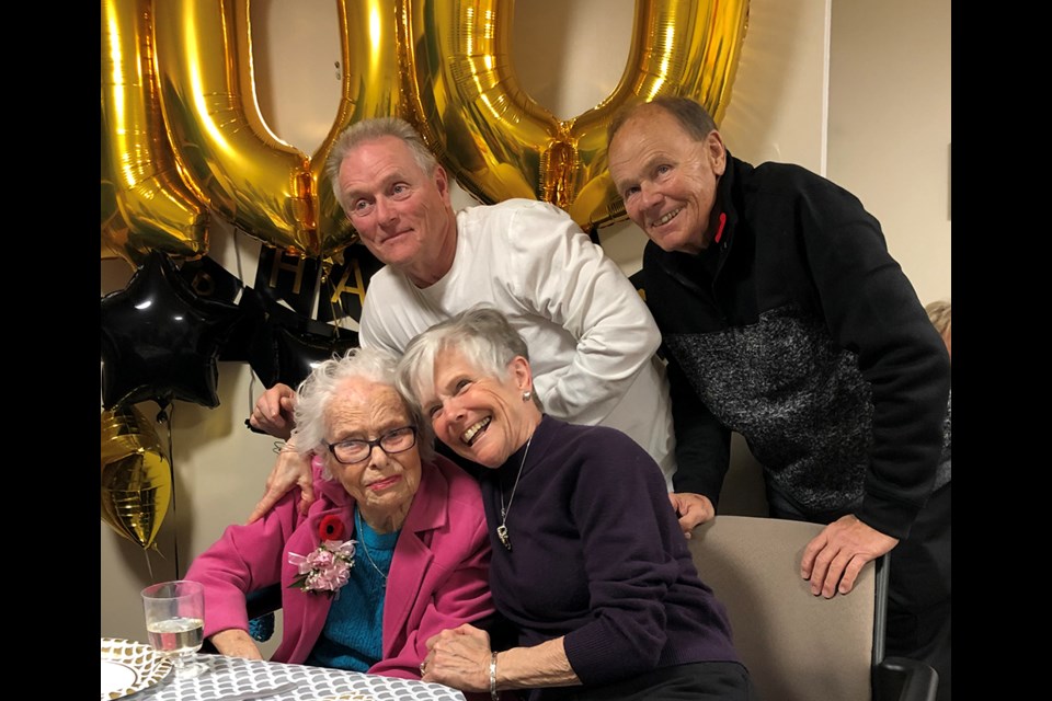 Jean Walker celebrated her 100th Birthday on Nov. 9, here with daughter Maureen Binns and sons Rick and Dave. Submitted photo