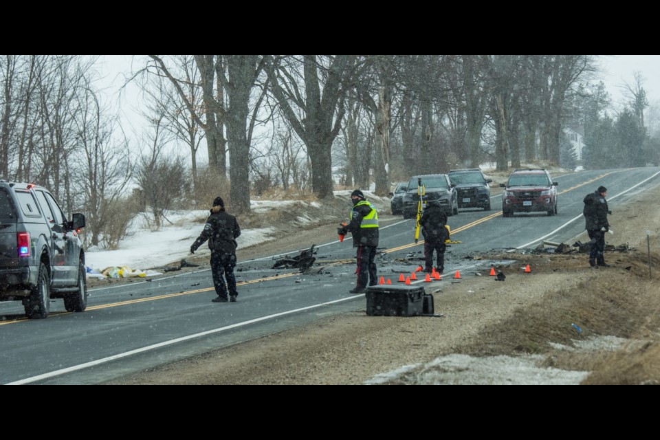 The scene of a fatal collision on County Road 27 between Line 8 and Line 9 in Bradford