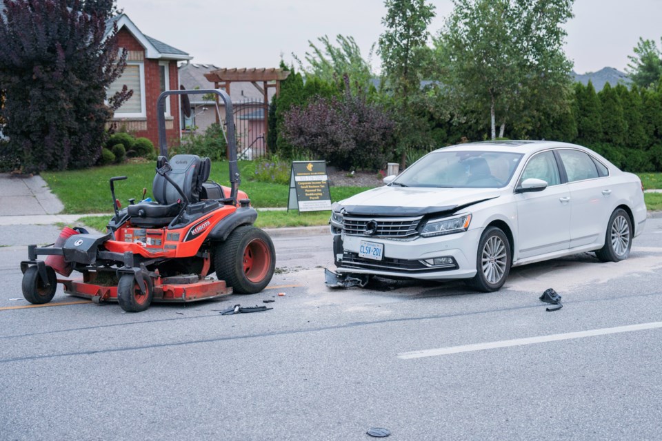 A commercial type mower was involved in a collision on Simcoe Road in Bradford