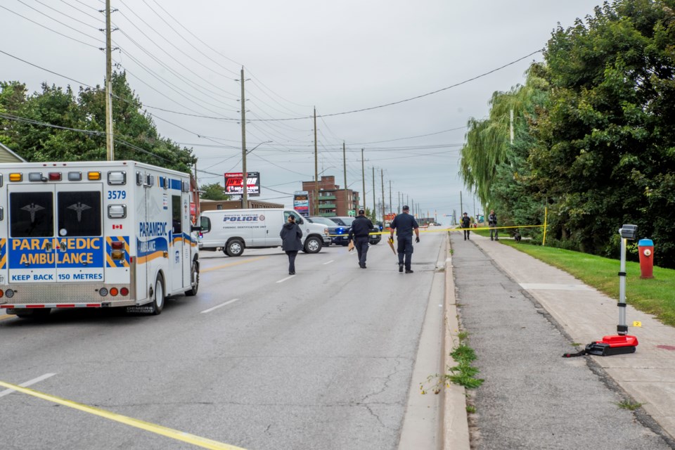 There is a heavy police presence in downtown Bradford, Sunday, following a homicide overnight. 