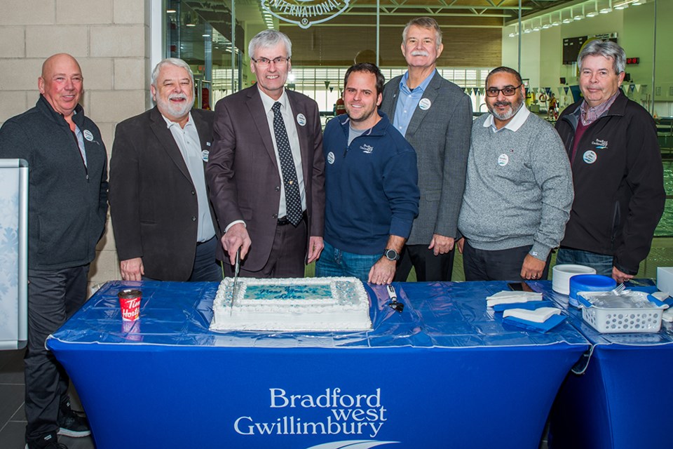 Mayor and Council cut the cake at the 2019 Mayor's Levee; from left - Councillors Mark Contois and Gary Lamb, Mayor Rob Keffer, Coun. Peter Ferragine, Gary Baynes, Raj Sandhu and Ron Orr. Paul Novosad/Submitted photo 