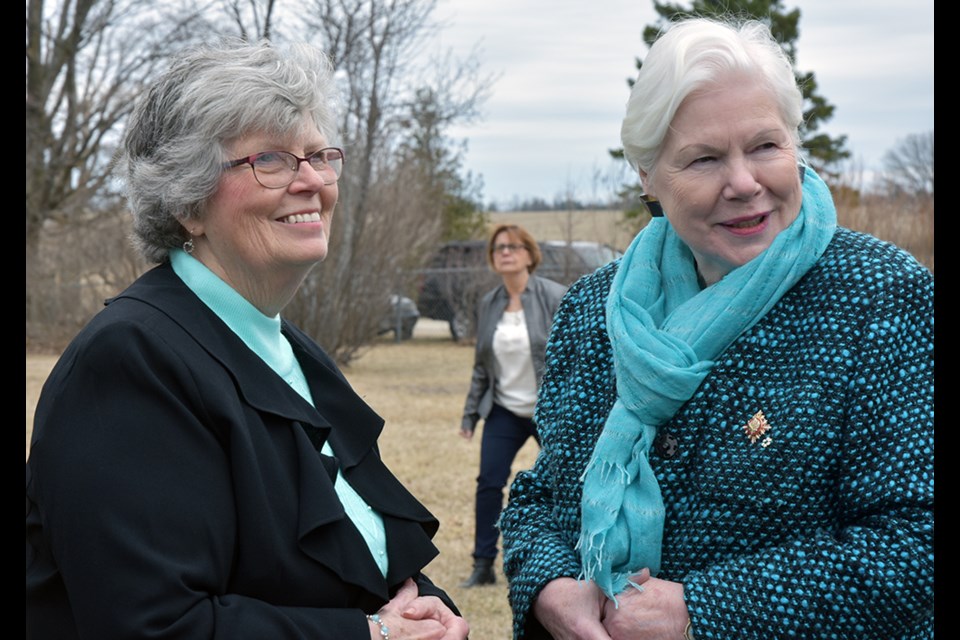 Lieutenant-Governor Elizabeth Dowdeswell, right, with Bradford West Gwillimbury Local History Association president Jan Blommaert, at the Auld Kirk on April 16, 2019. Miriam King/Bradford Today