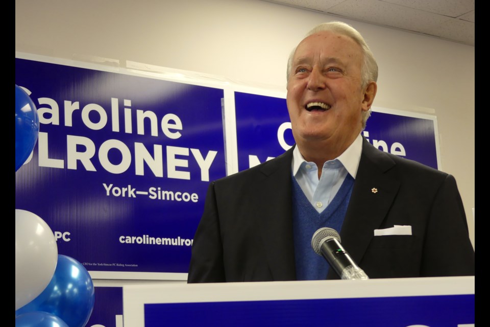 Former Prime Minister Brian Mulroney told the crowd he is proud of leading the Progressive Conservatives to the largest victory in Canadian history in 1984, but he expects Ontario PC Leader Doug Ford to have an even bigger win in the next election. “While I’m thrilled for Doug, I’m sad for me. But I’ll get over it,” he said, laughing. Jenni Dunning/Bradford Today