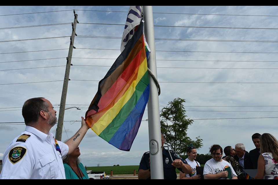 The new Rainbow Flag is raised at the Innisfil Town Hall on July 22, proclaiming Fierte Simcoe Pride and Innisfil Pride in the municipality. Miriam King/Bradford Today