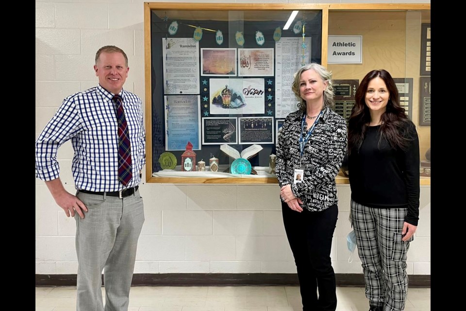 Pictured, from left, with a Ramadan display at Bradford District High School are principal David Brooks and vice-principals Tracey Galbraith and Teresa Kokkas.