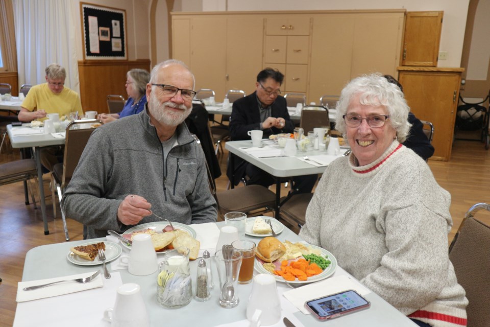 Ron and Val Webb were visiting from Guelph to watch their grandson play in a hockey tournament, when they decided to pop into the church for the  ham and potato dinner. Natasha Philpott/BradfordToday                               