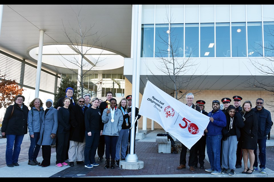 Raising the Special Olympics flag in Bradford on March 25, Special Olympics Day. Miriam King/Bradford Today