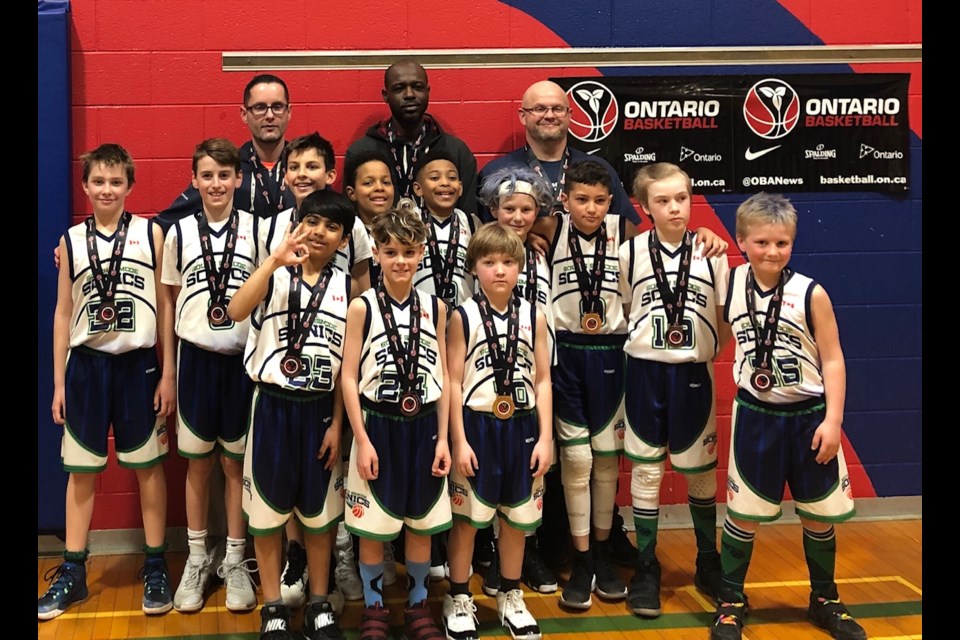 The under-11 Sonic boys from the South Simcoe Basketball Club won silver in the Ontario Basketball Finals in Niagara Falls. Submitted photo 
