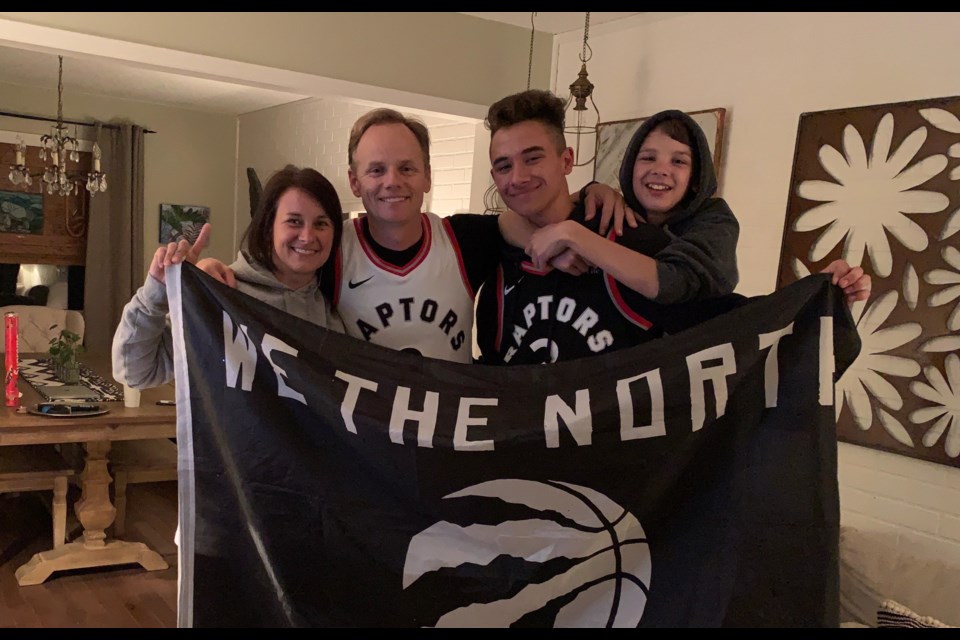 The Boudreau family celebrates the Toronto Raptors win at their Cookstown home. Submitted photo 