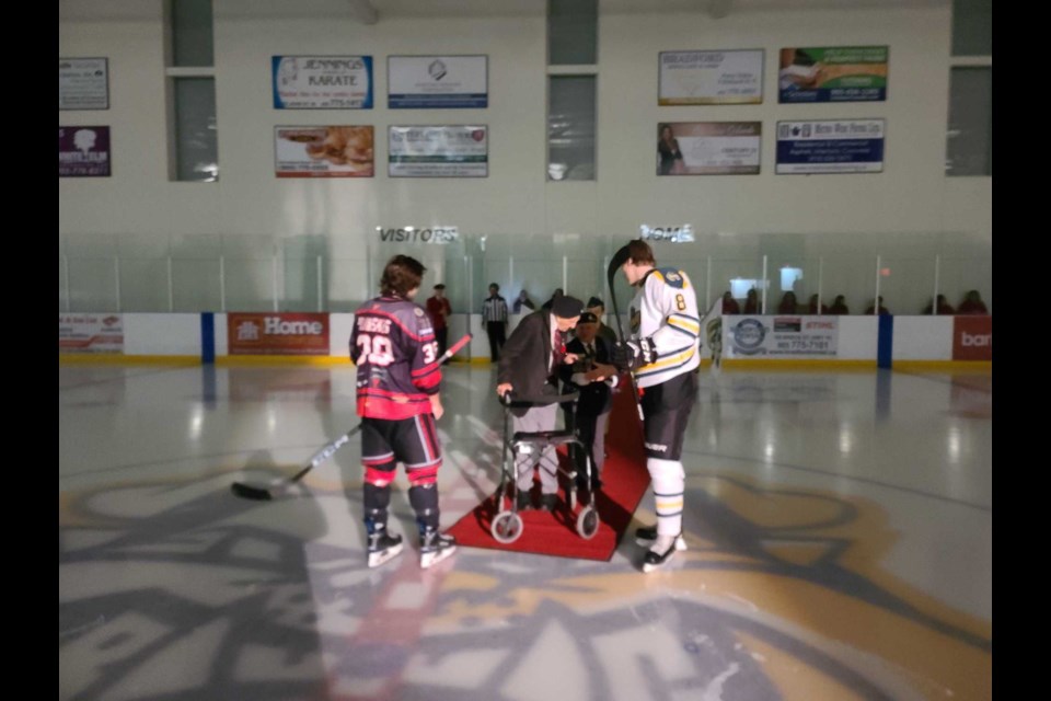 The Bradford Rattlers hosted the South Muskoka Shield on Sunday, Nov. 13 for the 1st annual Military Appreciation Night added to their Remembrance Day Ceremonies